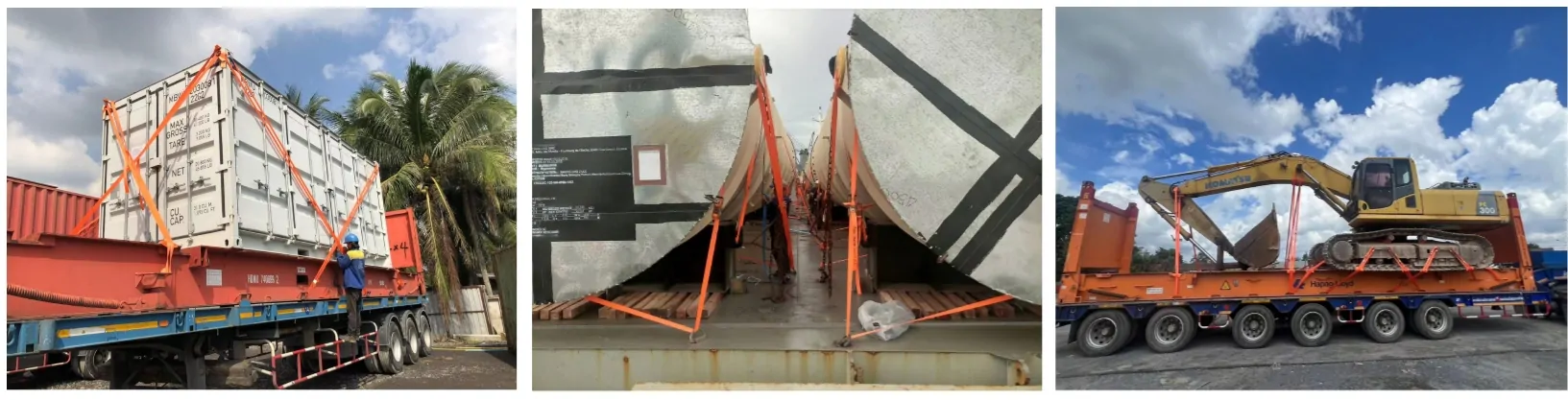 ratchet tie down with double J hook securing cargo on truck